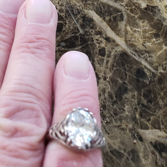 Vintage 925 3 Ct Lab Created Antique Diamond Ring - Picture 7 of 8